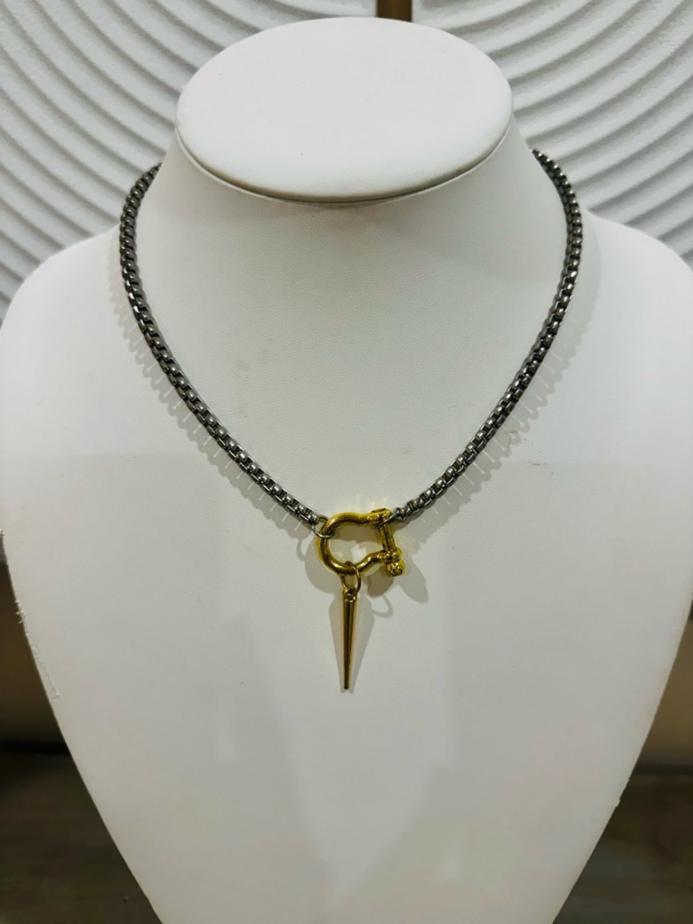 Two-Tone Black and Gold Spike Toggle Necklace